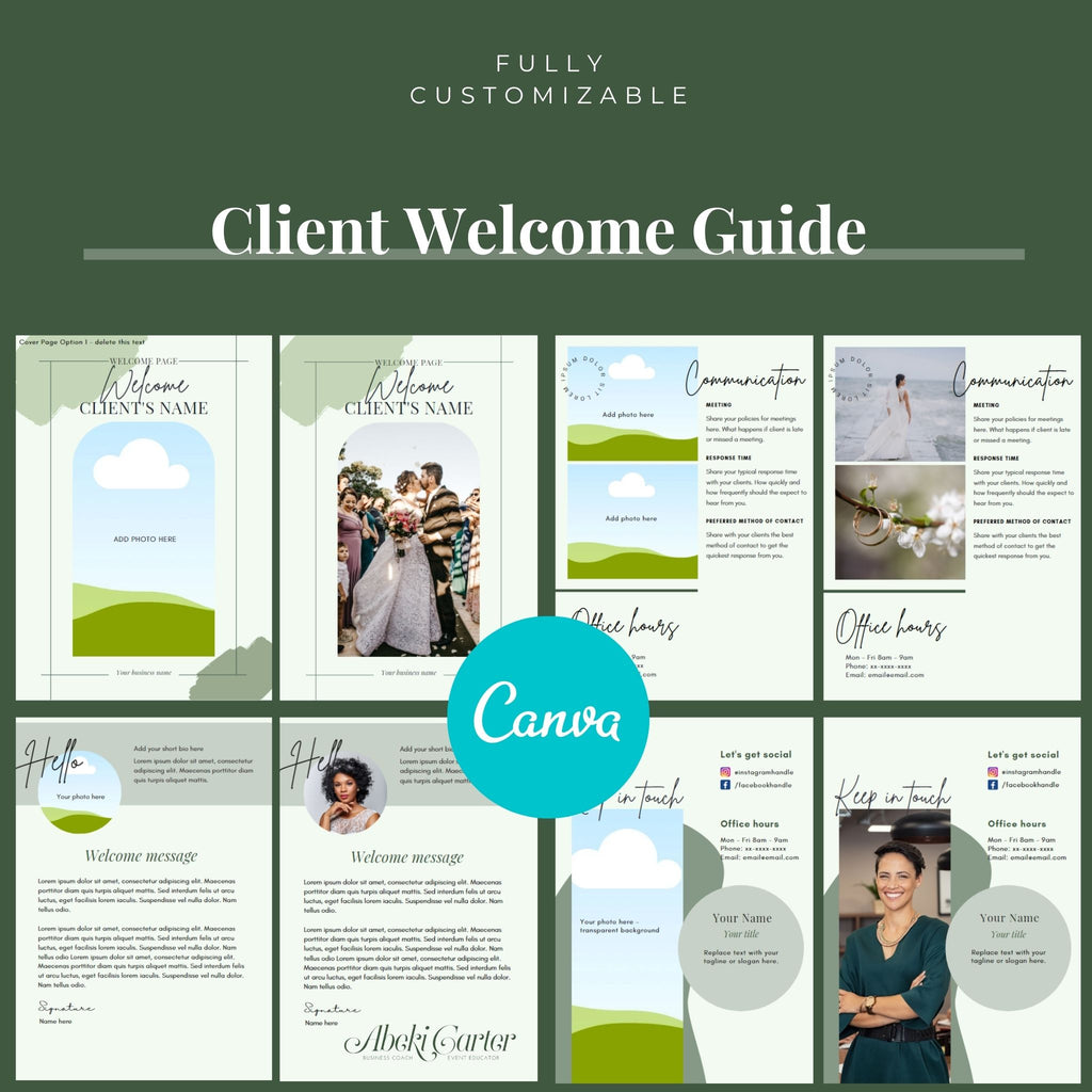 Fully customizable Canva Welcome Guide Template for wedding planner and event planner.