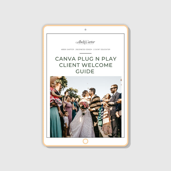 Canva Welcome Guide Templates for Wedding and Event Planners.  Use this Canva Plug and Play Template to create professional welcome guides for your wedding planning clients.