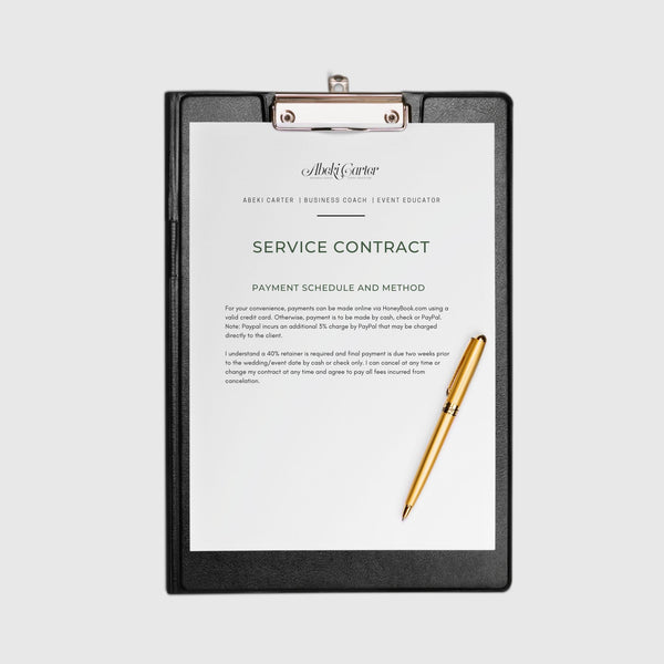 Sample Contracts for Wedding planners and Event Planners.  This is a sample of a contract between a client and an Event planner or Wedding Planner.